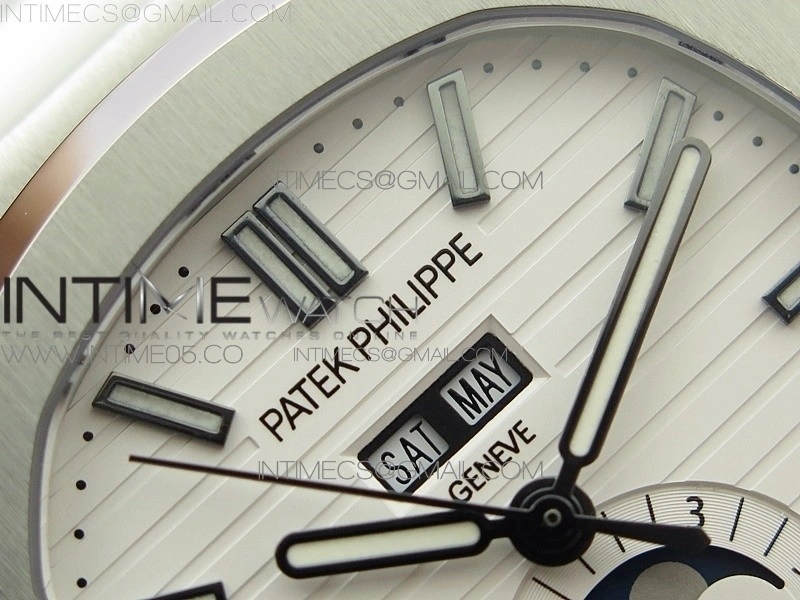 NAUTILUS 5726 SS GRF 1:1 BEST EDITION WHITE DIAL WORKING ANNUAL CALENDARON BLACK LEATHER STARP A.324 V2
